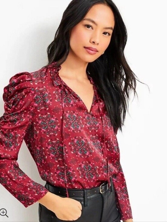 LOFT Tops - LOFT Burgundy Floral Cap-Sleeve Blouse